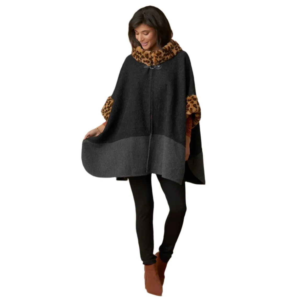 Colorblock Animal Toggle Poncho Women