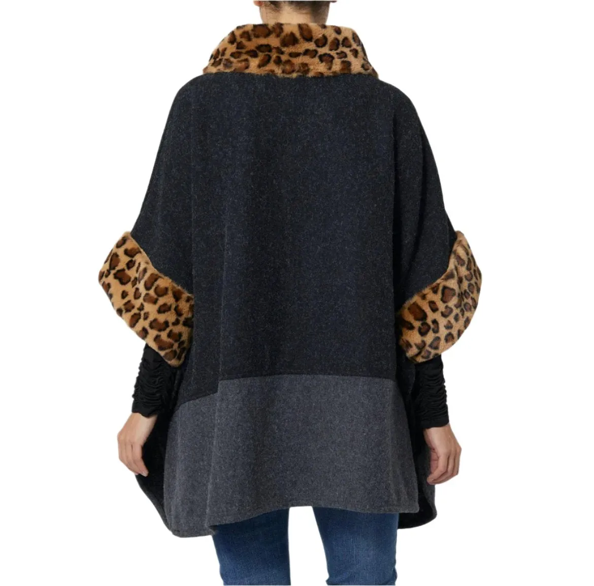 Colorblock Animal Toggle Poncho Women