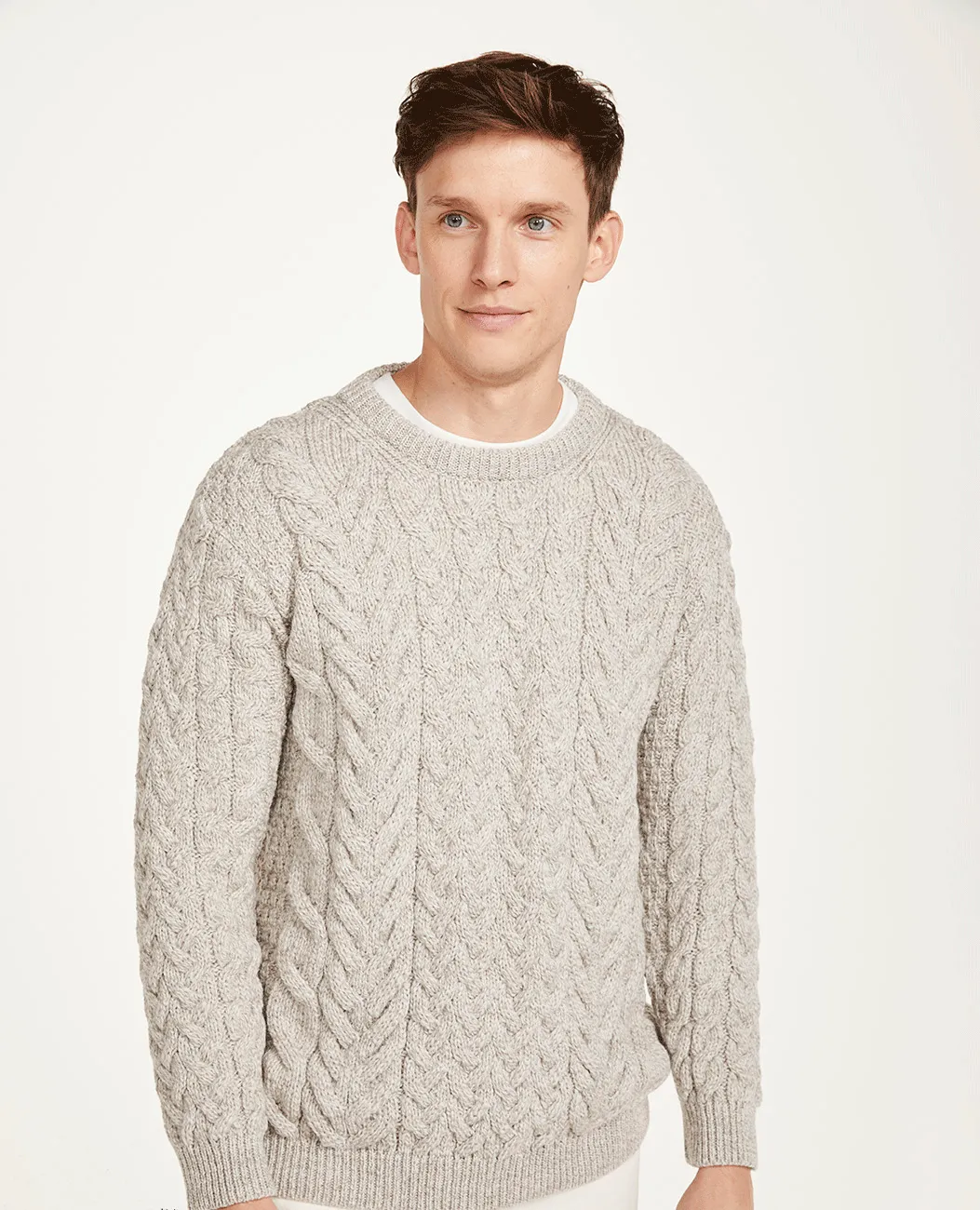 Crew Neck Unisex Aran Sweater - OAT