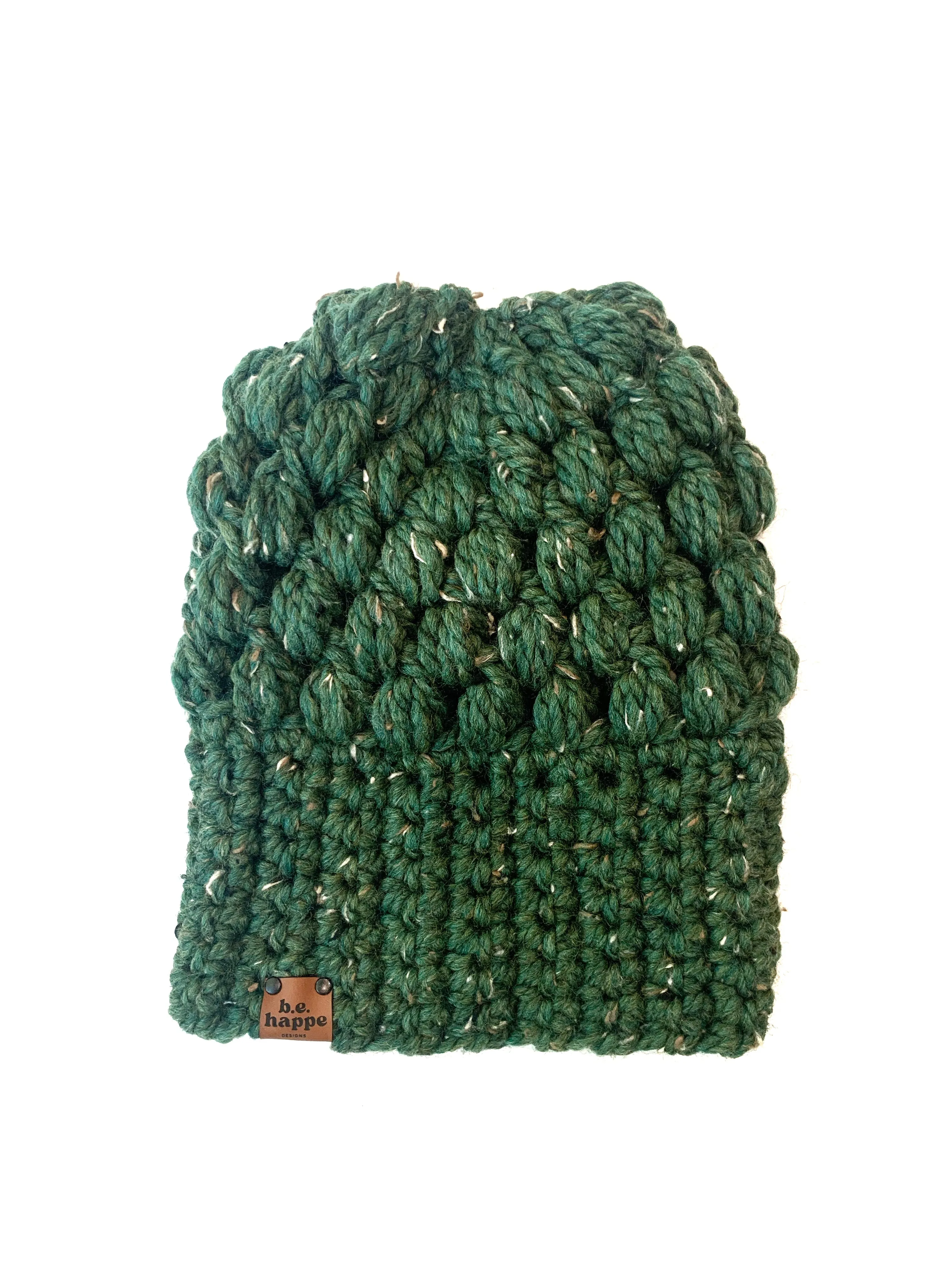 Crochet Puff Stitch Slouch Hat | Kale Green