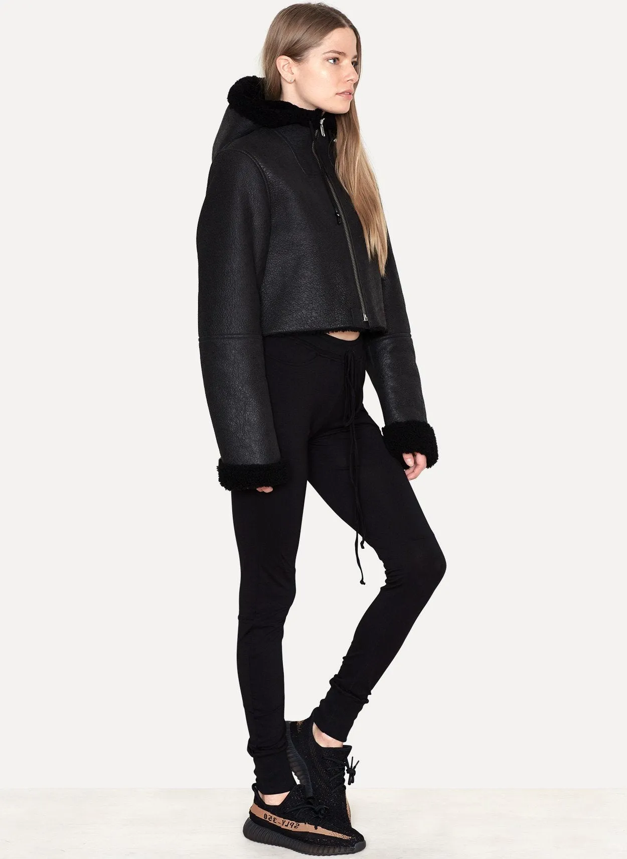 Cropped Hooded Shearling