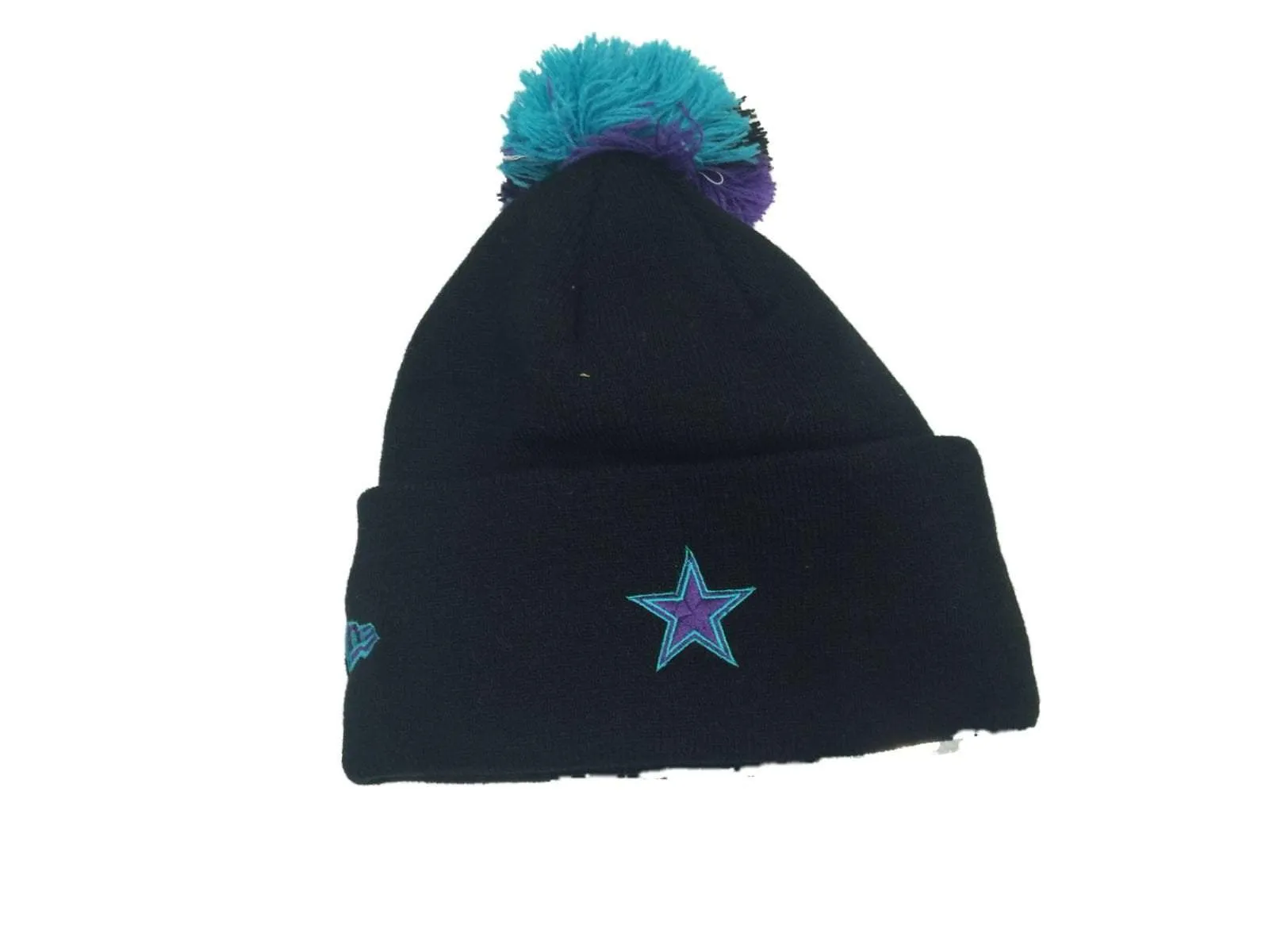 Dallas Cowboys NFL New Era Black Tri-Color Pom Pom Cuffed Knit Beanie Hat Cap