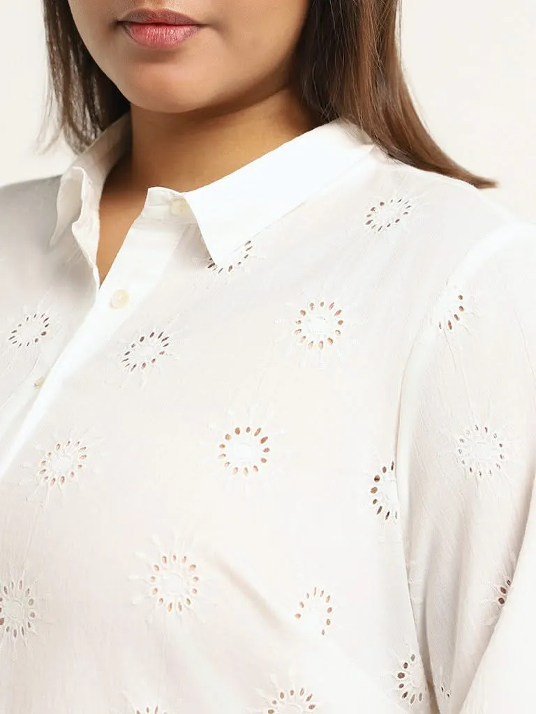 Diza White Cotton Cut-Work Tunic