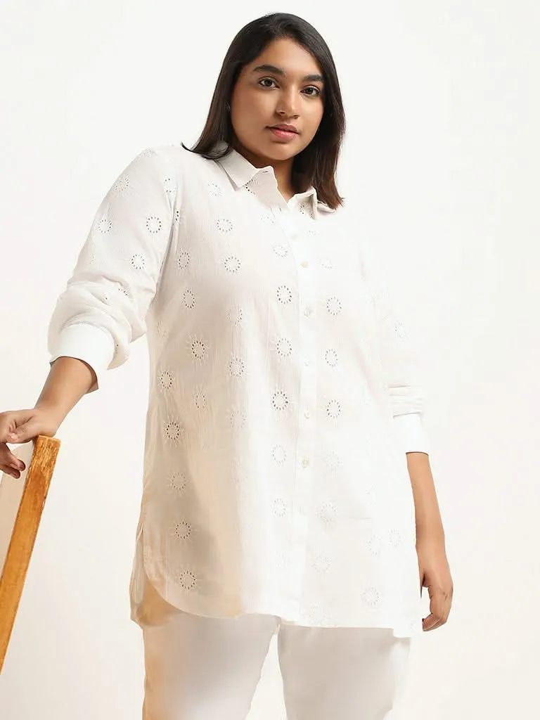 Diza White Cotton Cut-Work Tunic