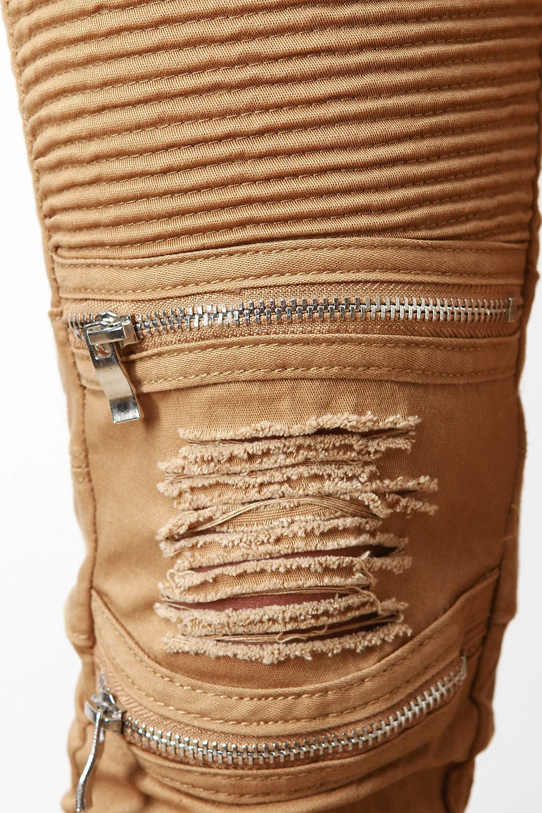 Drawstring Waist Edgy Distressed Moto Jeans