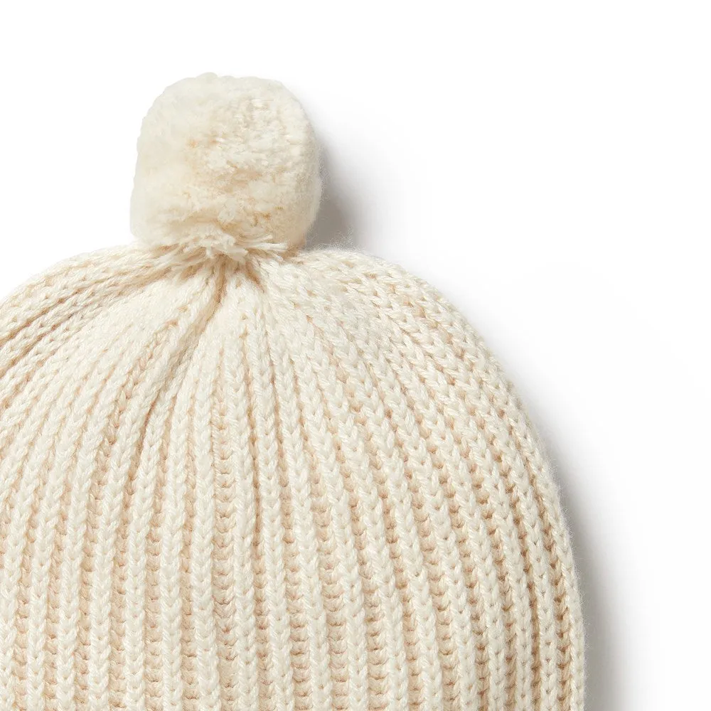 Ecru Knitted Ribbed Hat