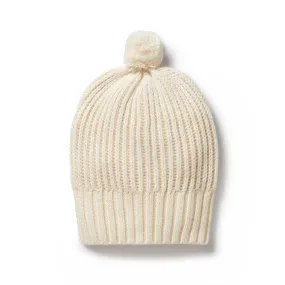 Ecru Knitted Ribbed Hat