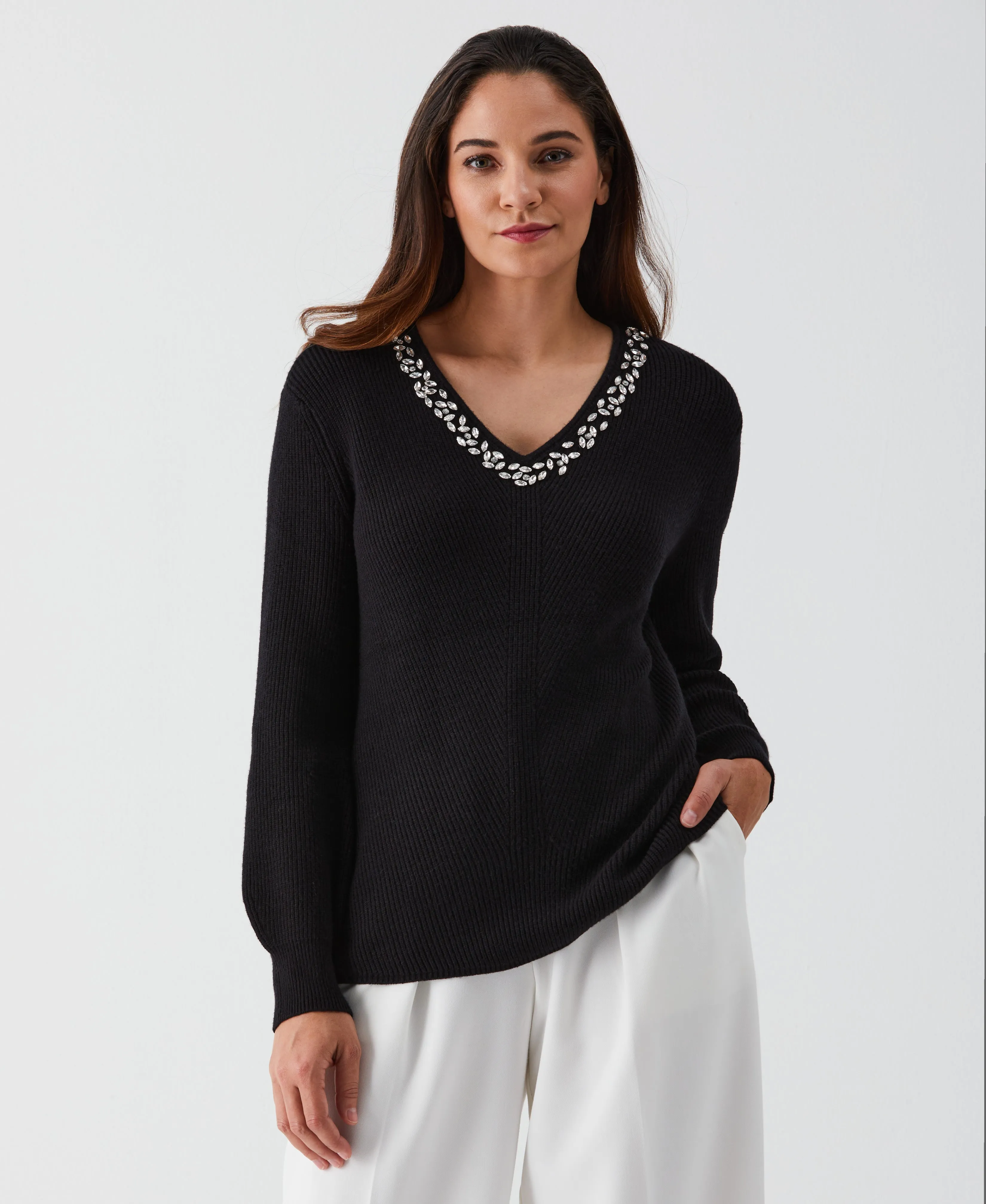 Embellished V-Neck Sweater