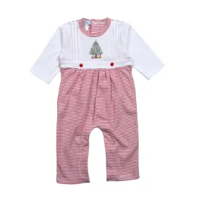 Embroidered Pima Romper - Christmas Tree