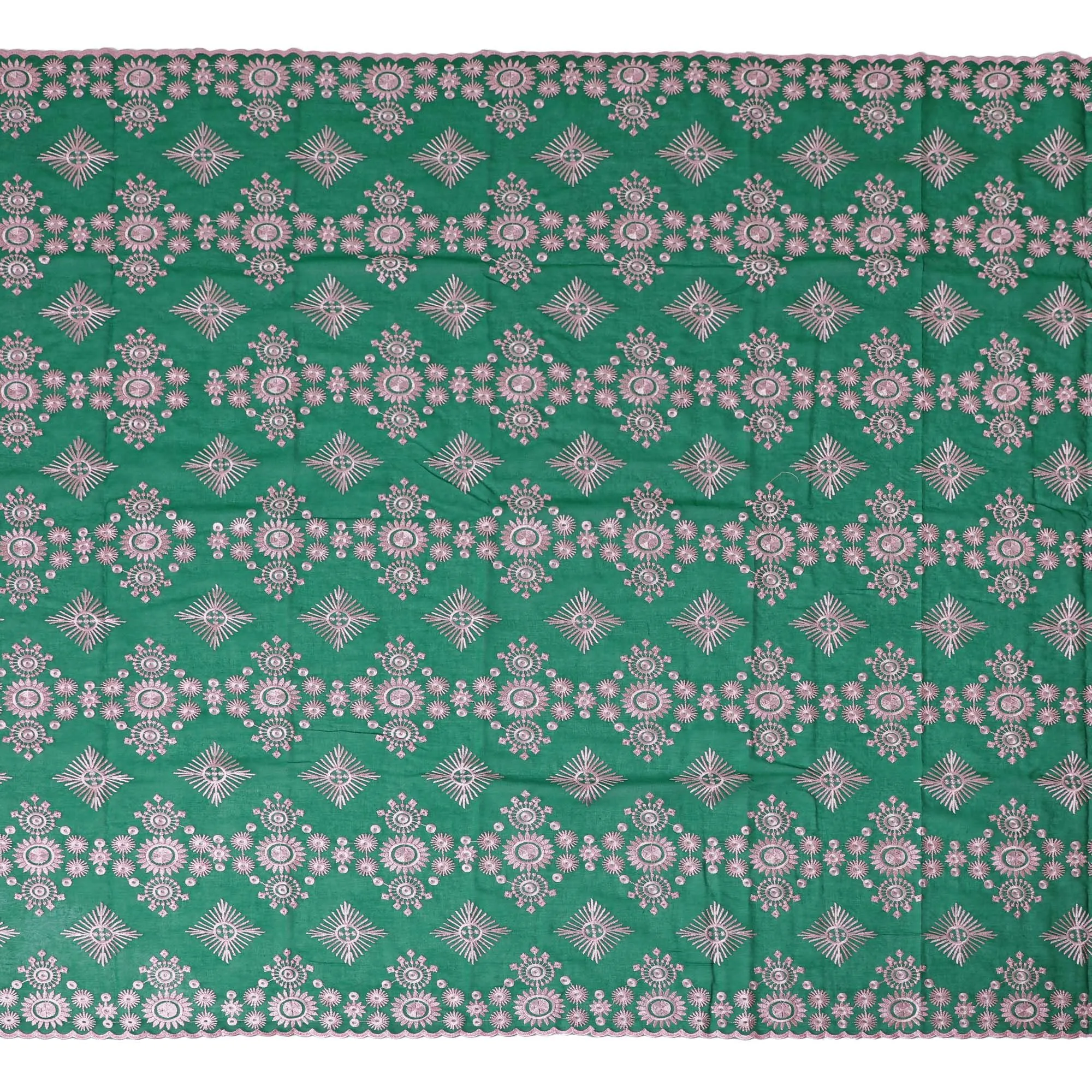 Emerald Oasis Embroidered Cotton Voile for Sudanese Thobe - 140cm x 4.5 Mtrs piece-D18588