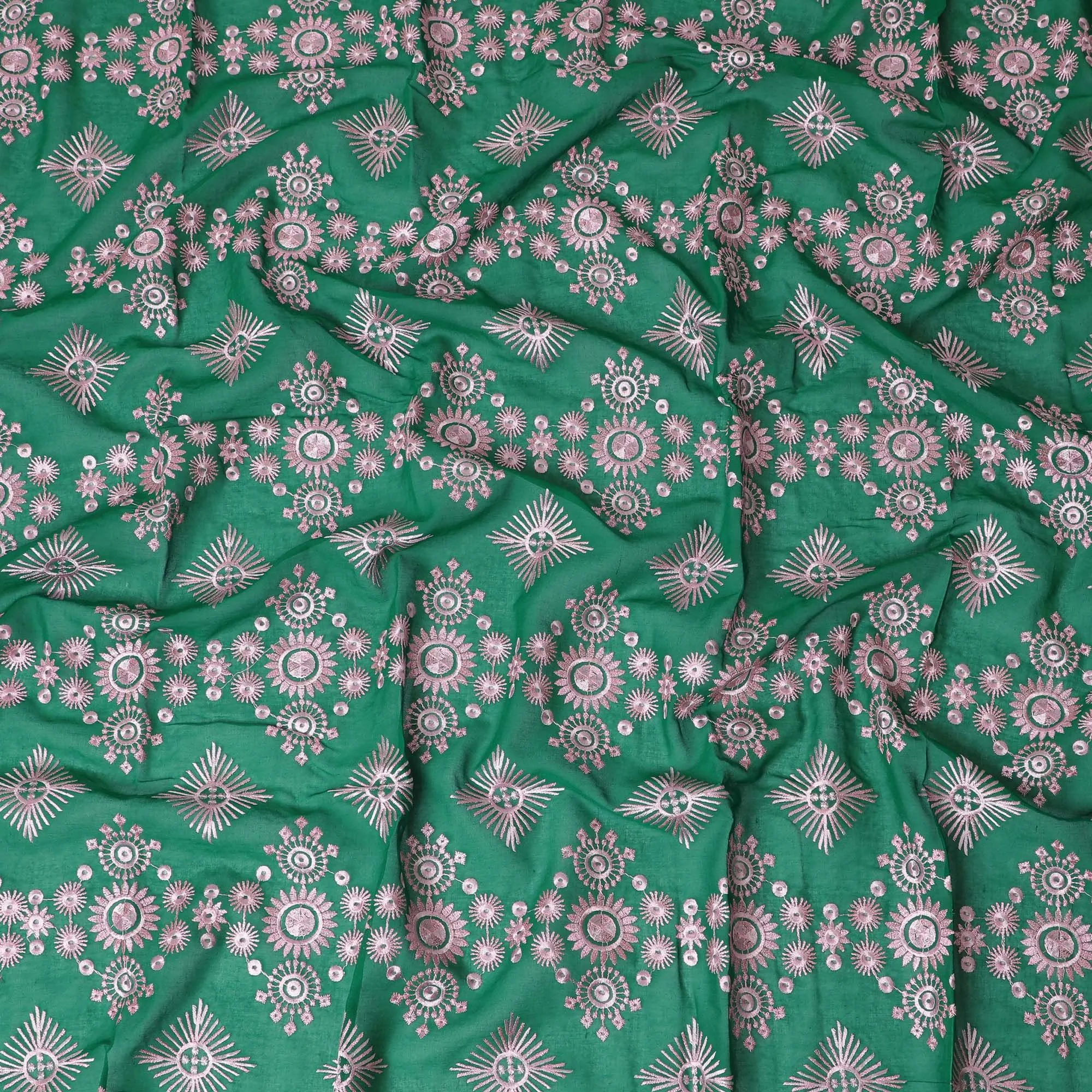 Emerald Oasis Embroidered Cotton Voile for Sudanese Thobe - 140cm x 4.5 Mtrs piece-D18588