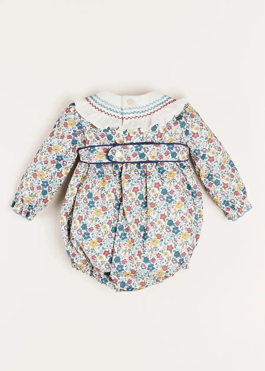 Emilia Floral Long Sleeve Romper in Burgundy (6mths-2yrs)