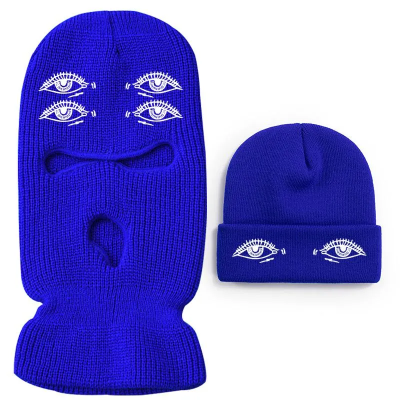 Eyes three-hole couple knit Beanie Two Piece