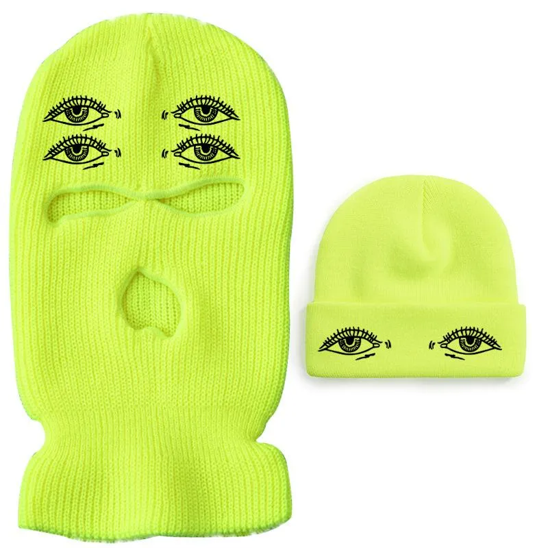 Eyes three-hole couple knit Beanie Two Piece