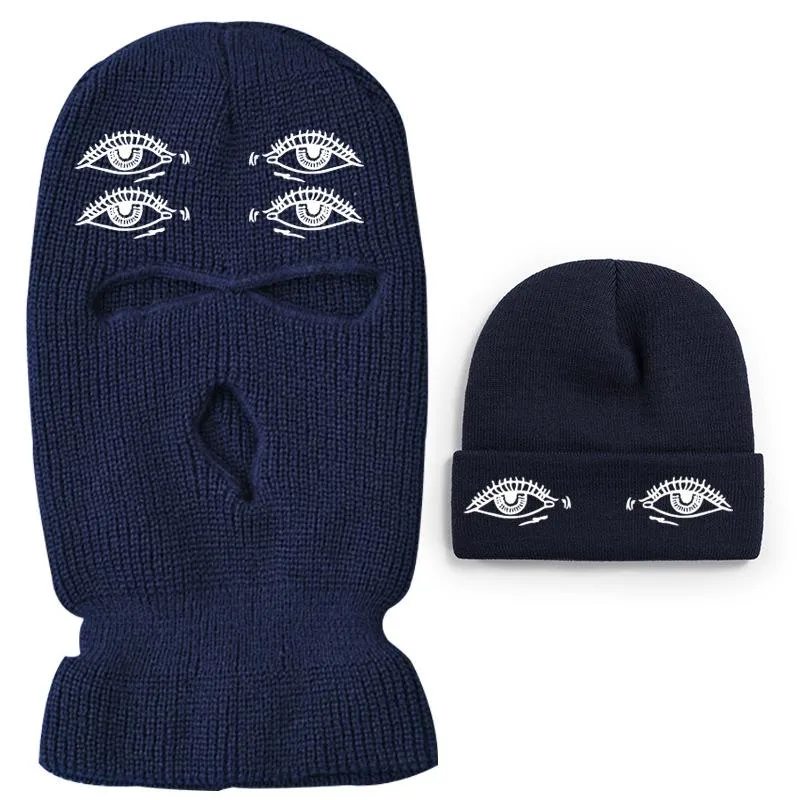 Eyes three-hole couple knit Beanie Two Piece