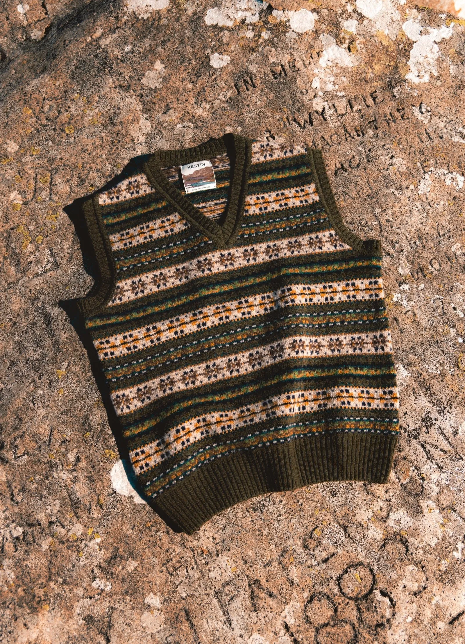 Fairisle Vest in Green Multi Lambswool