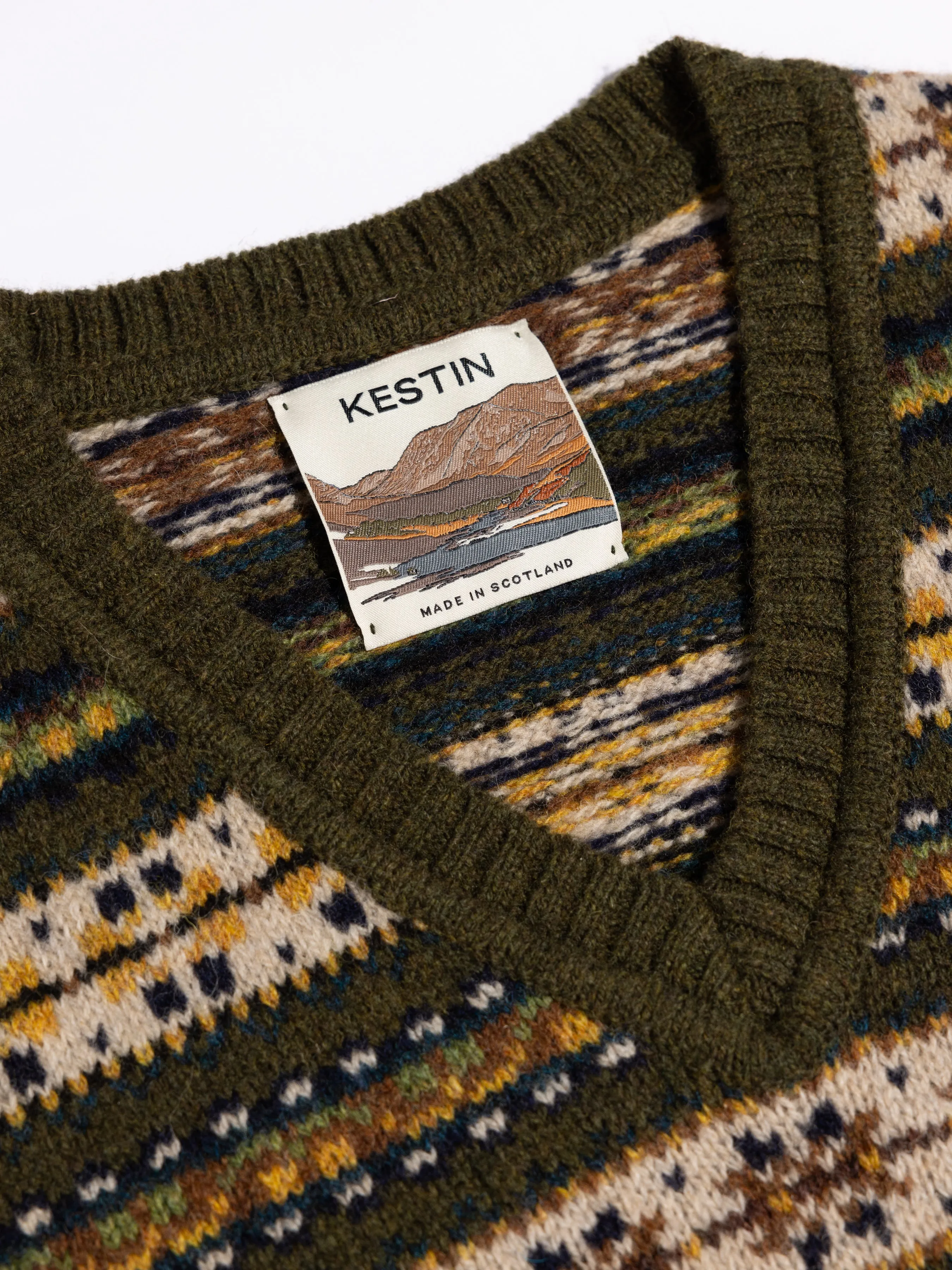 Fairisle Vest in Green Multi Lambswool