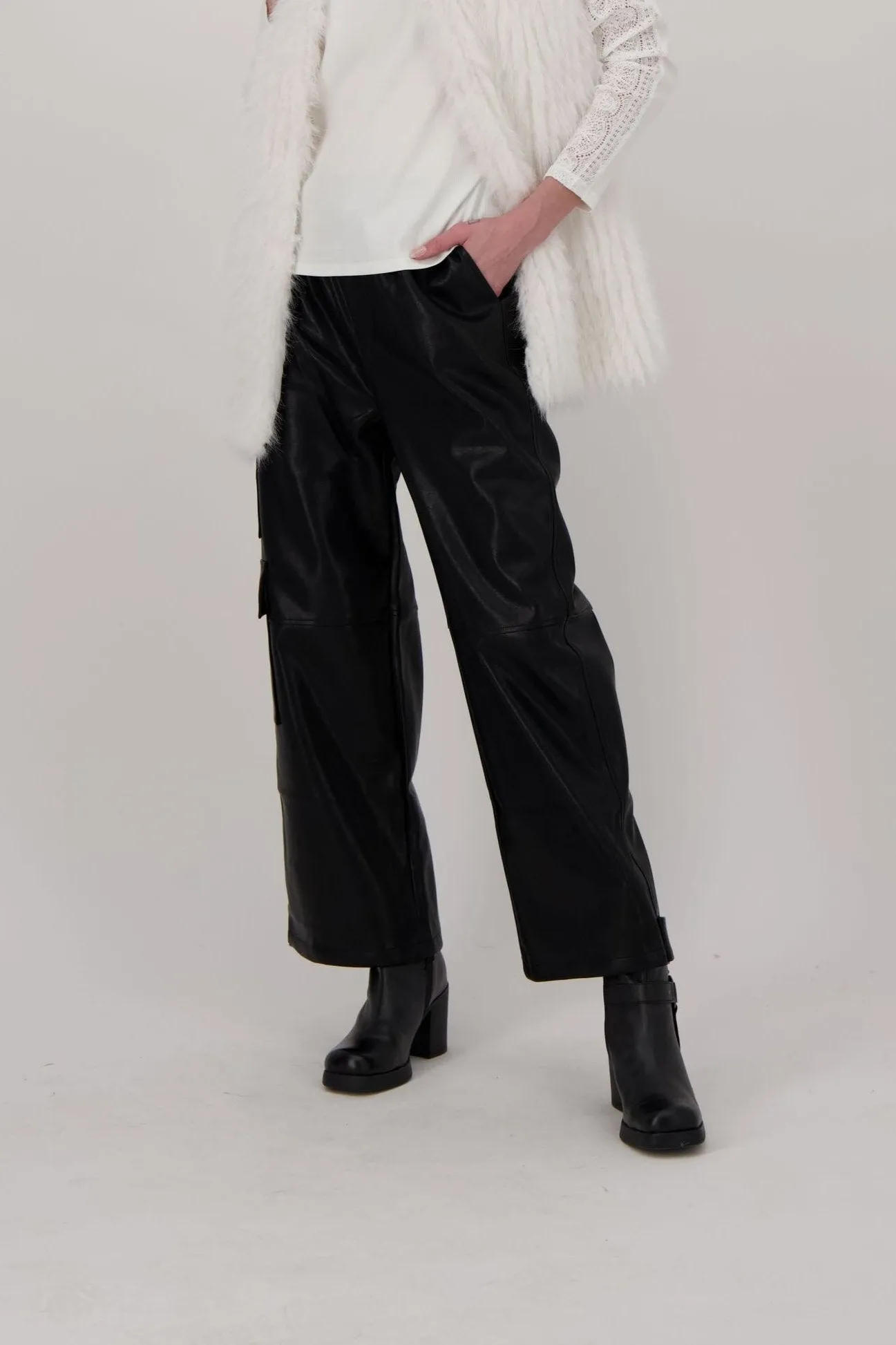 Faux Leather Utility Cargo Pant