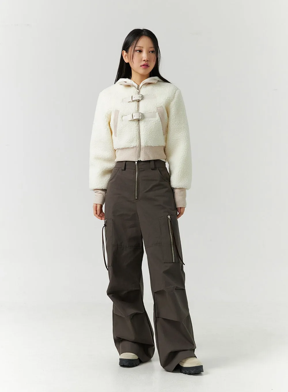 Faux Shearling Buckle Crop Jacket CD301