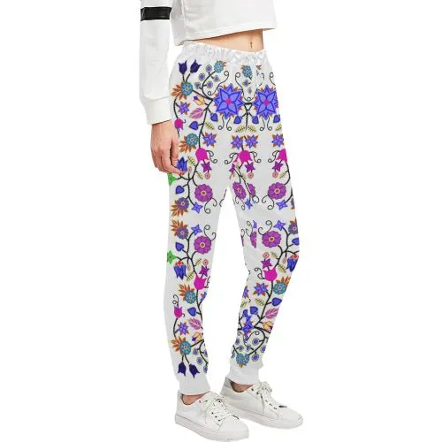 Floral Beadwork Seven Clans White Women's Sweatpants