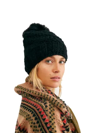 Free People Women's High Line Pom Beanie Hat Black One Size