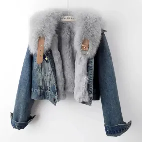 Fur Collar Lining Denim Jacket