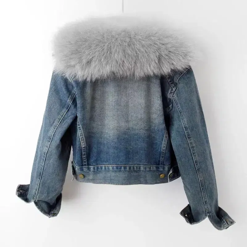 Fur Collar Lining Denim Jacket