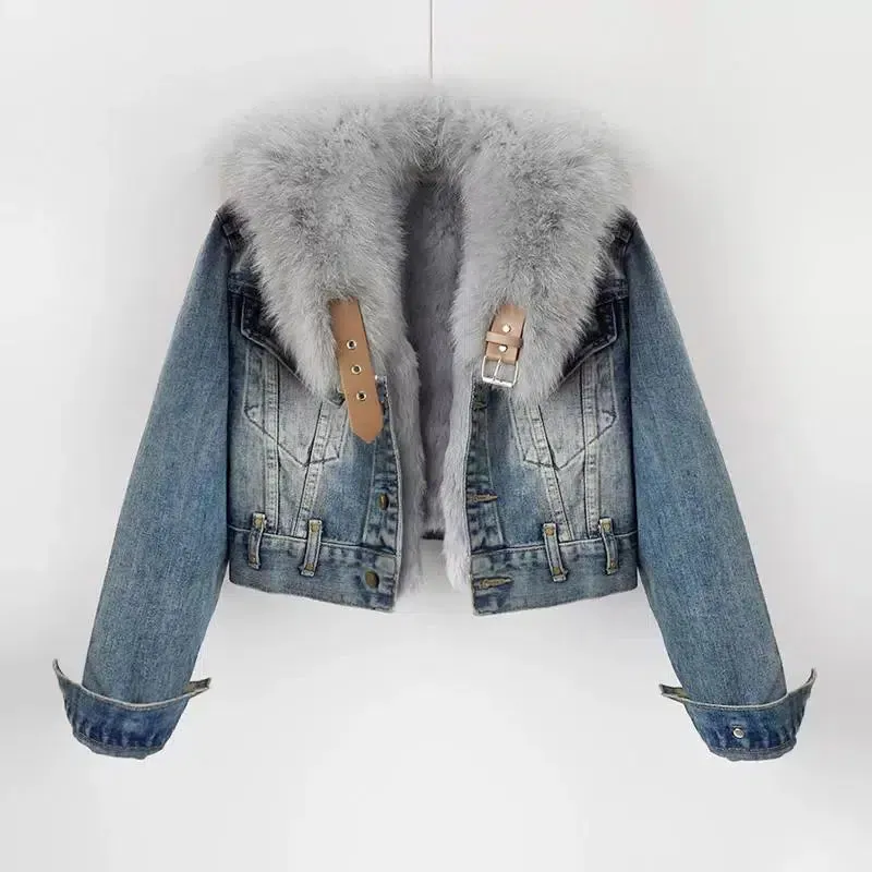 Fur Collar Lining Denim Jacket