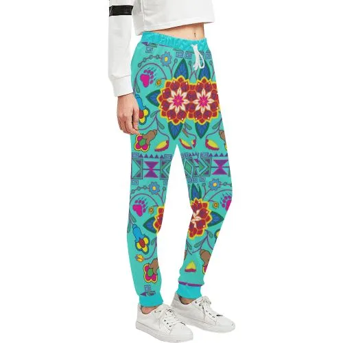 Geometric Floral Winter-Sky Women's Sweatpants