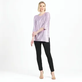 Glitter Foil - Pearl Cuff Asymmetrical Reverse Hi-Low Tunic - Pink