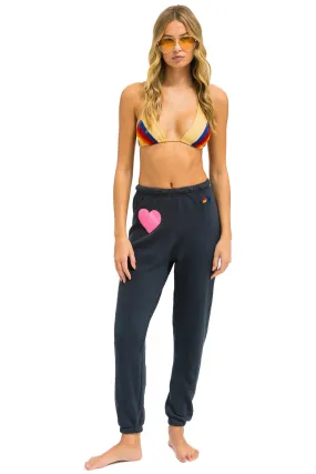 GLITTER HEART SWEATPANTS - CHARCOAL // NEON PINK