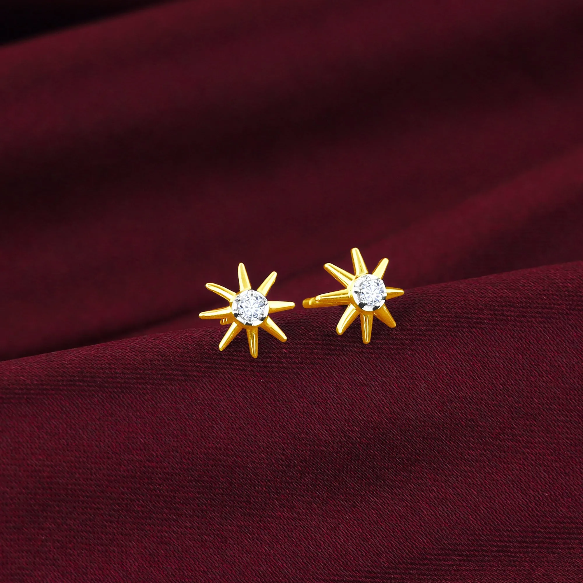 Gold Sunbeam Diamond Earrings