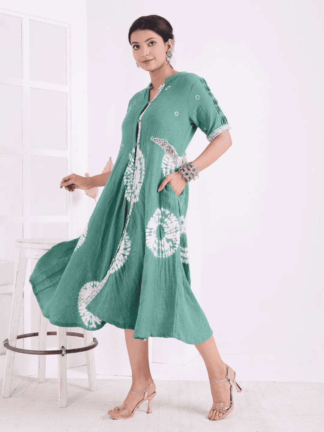 Green Tie-Dye Women Dress