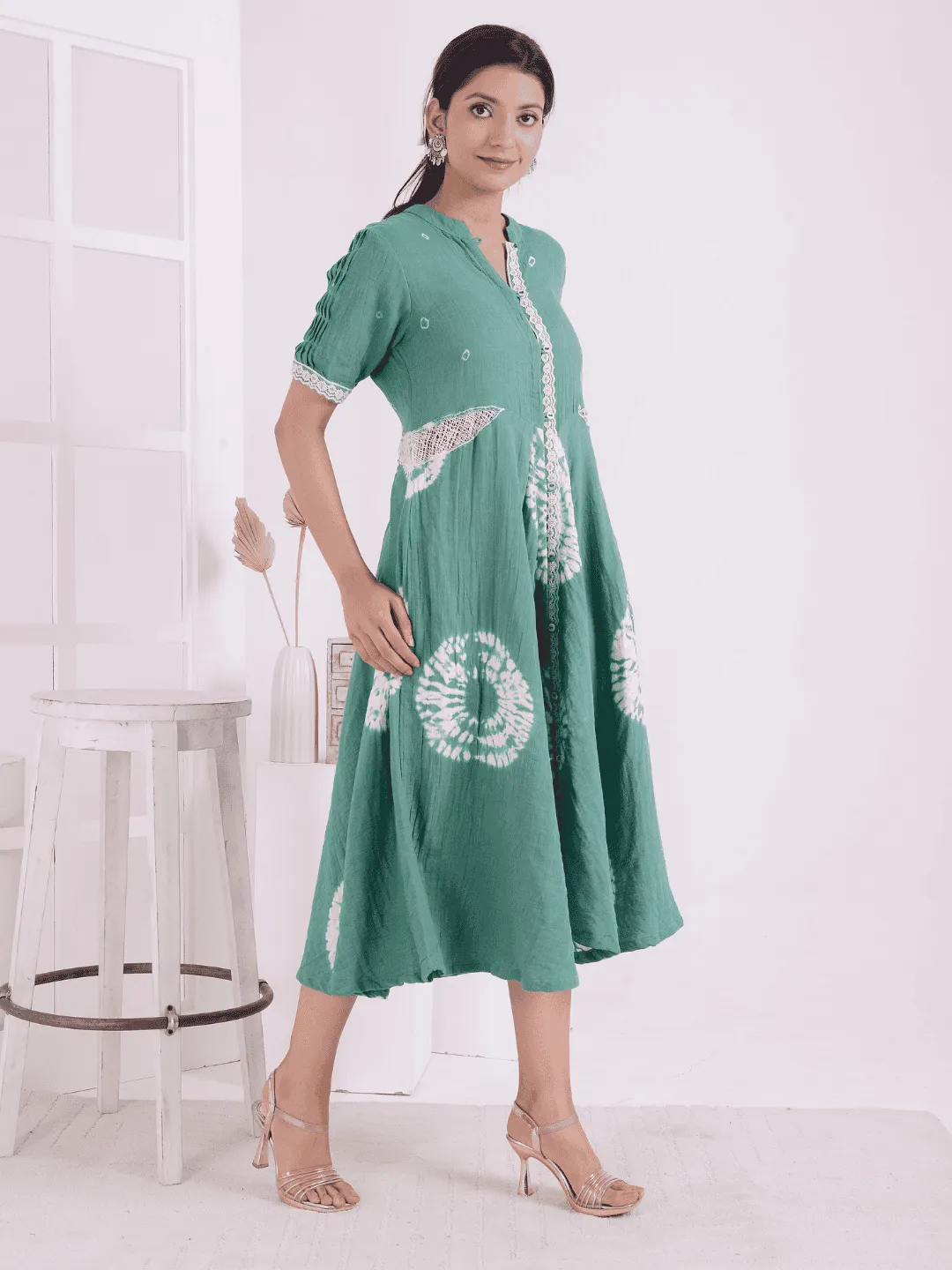 Green Tie-Dye Women Dress