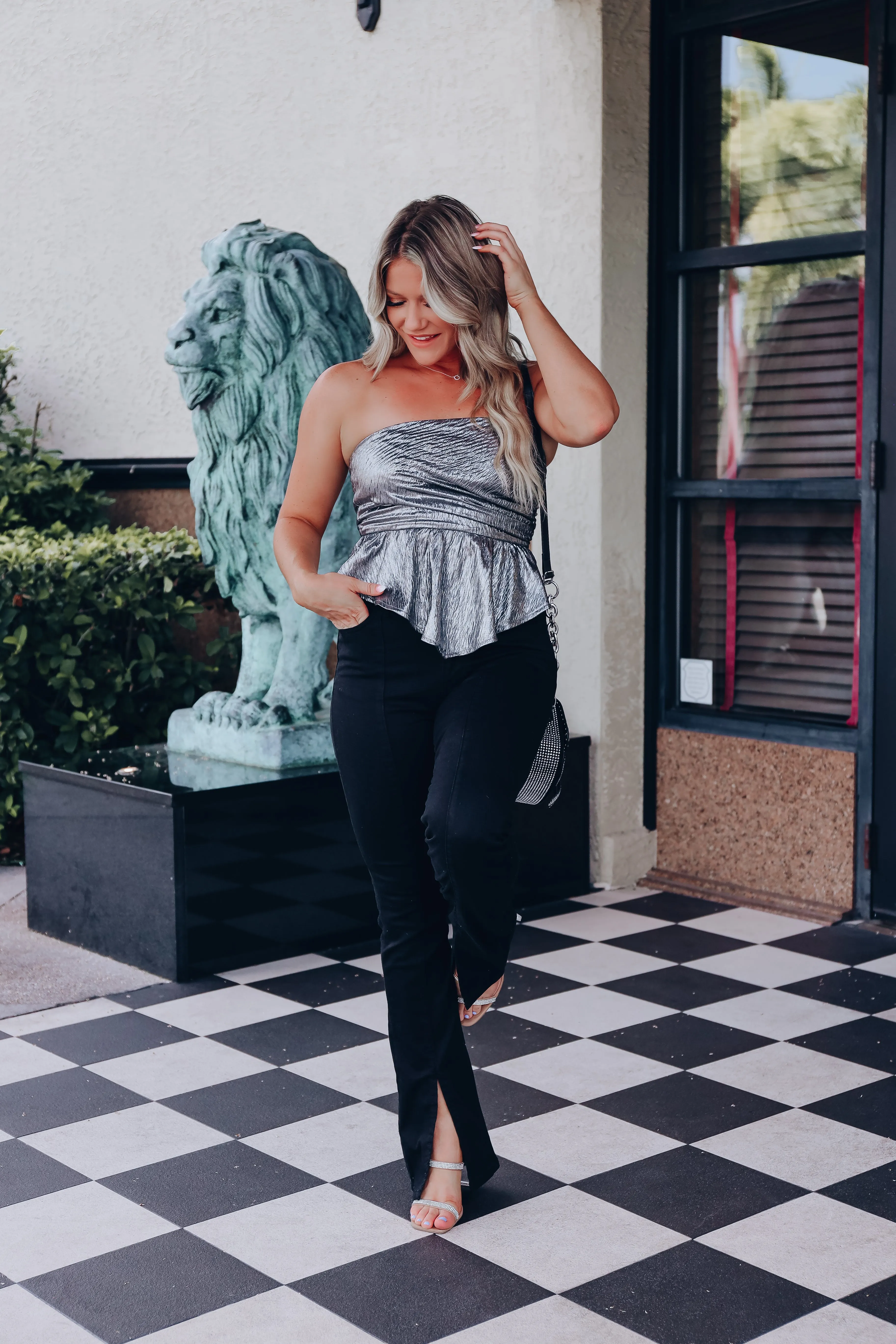 Gun Metal Strapless Crop Top