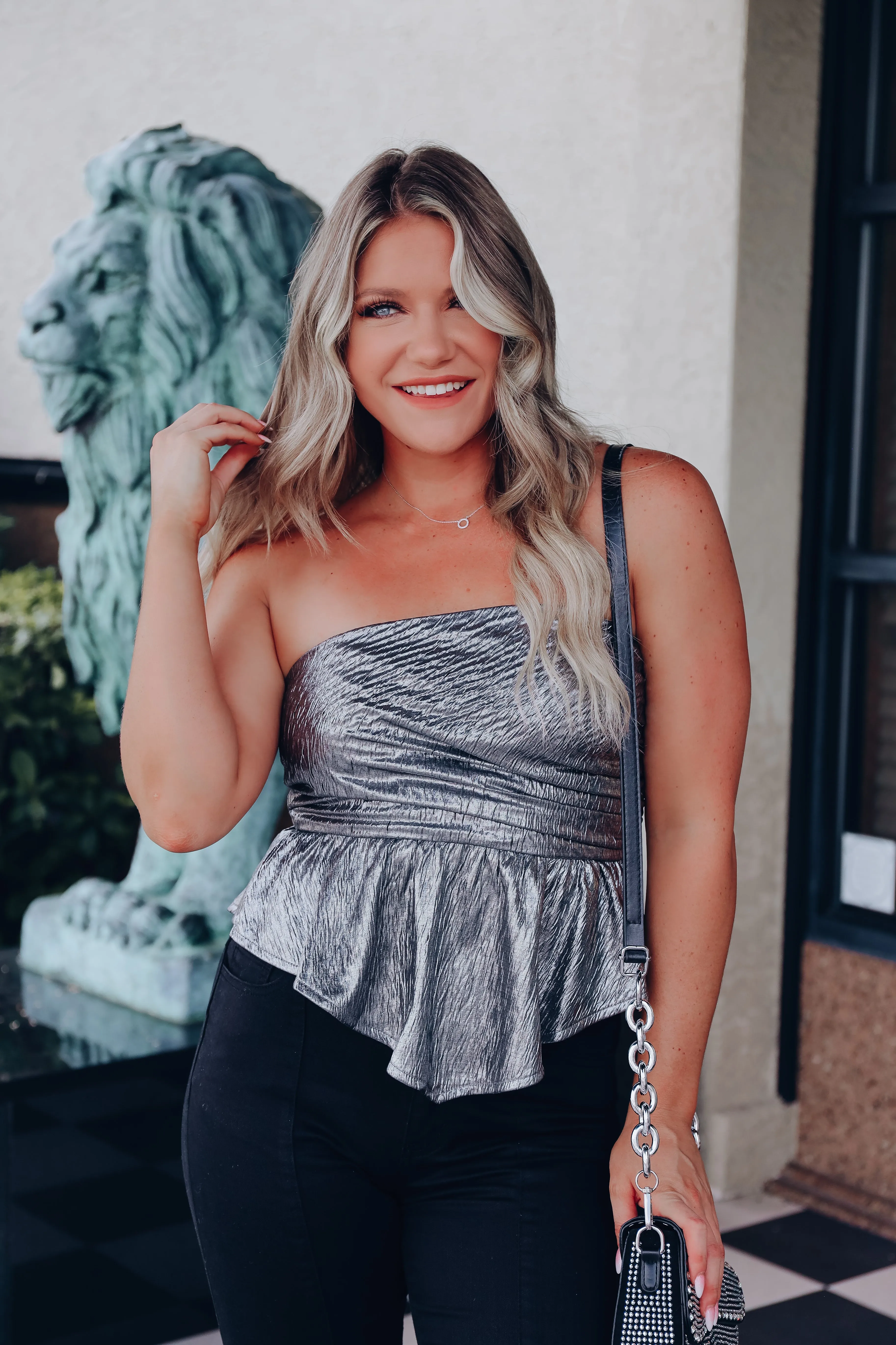 Gun Metal Strapless Crop Top