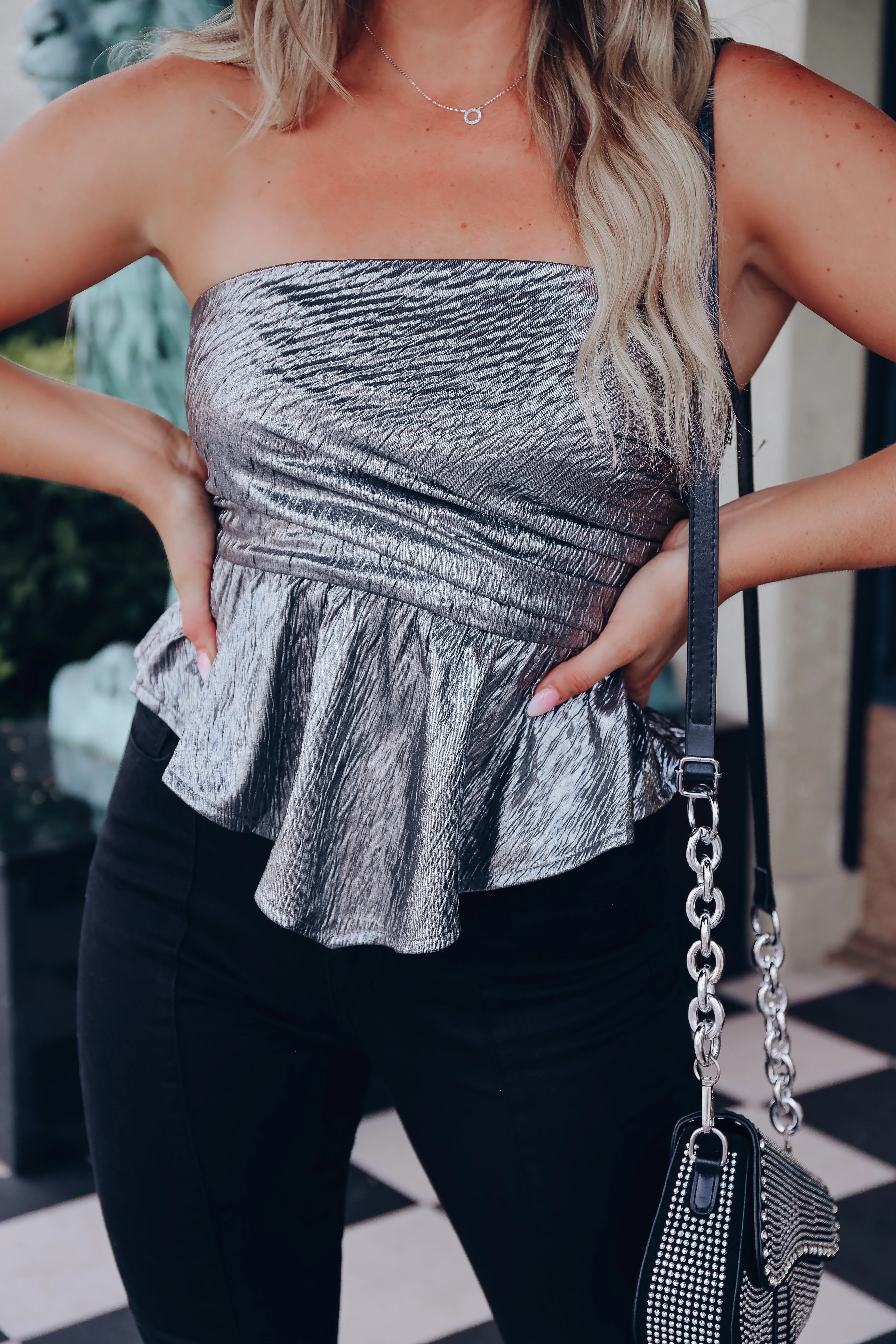 Gun Metal Strapless Crop Top