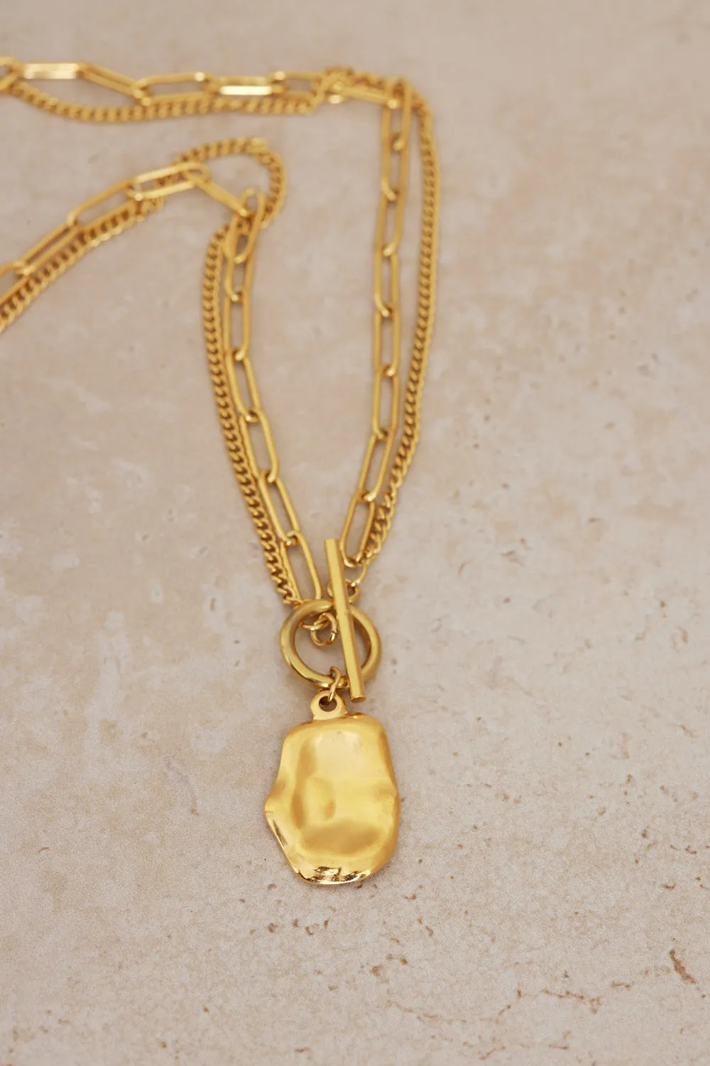 Hammered Drop Chain Necklace - Gold