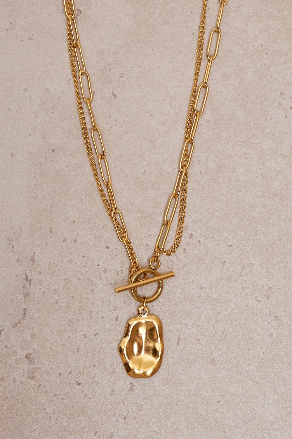 Hammered Drop Chain Necklace - Gold