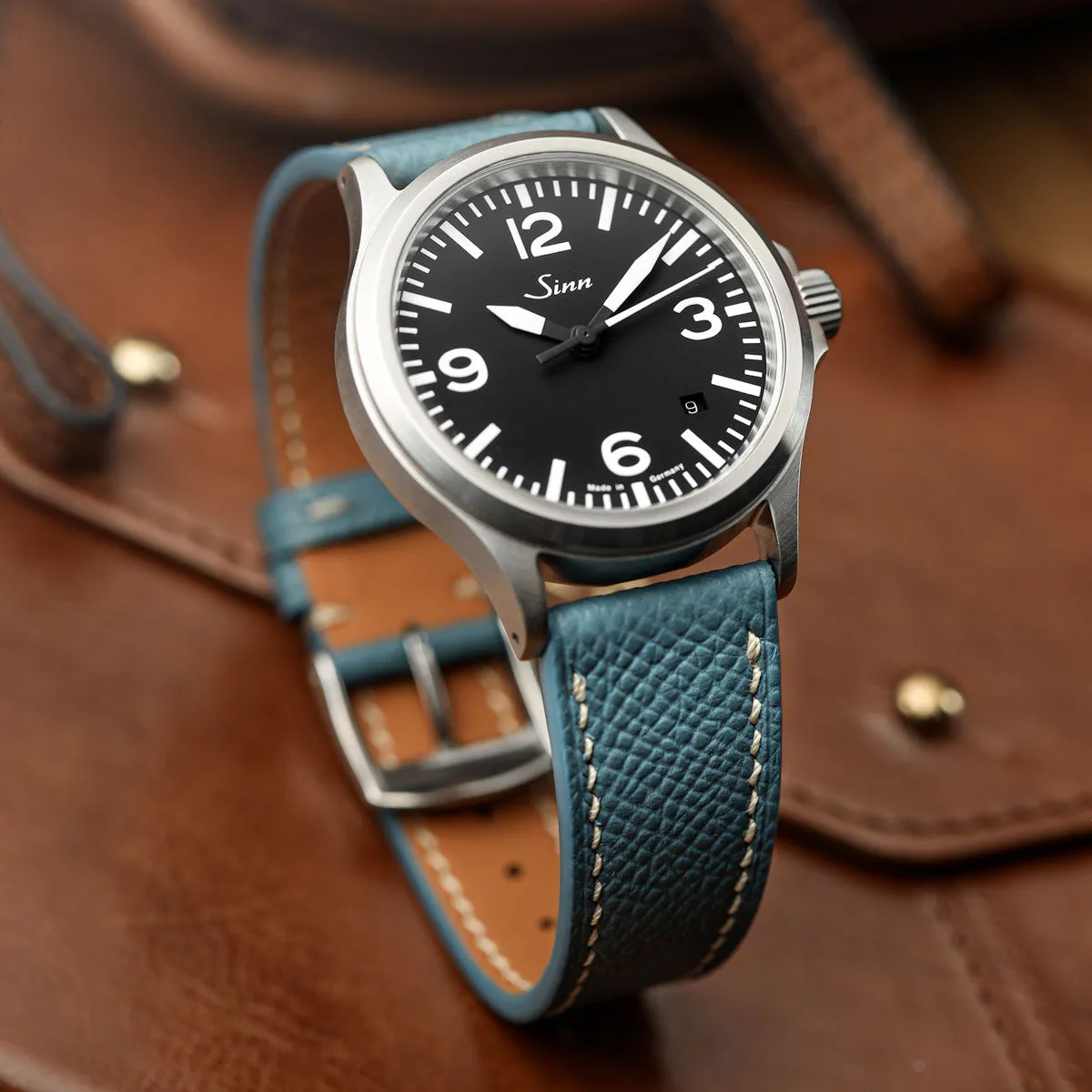 Hand Stitched Epsom Alpine Leather Watch Strap - Light Blue