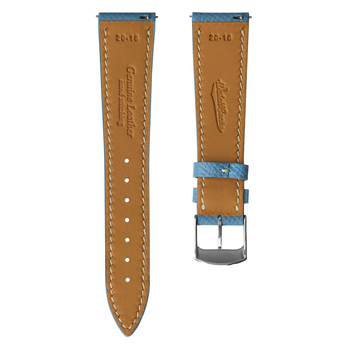 Hand Stitched Epsom Alpine Leather Watch Strap - Light Blue