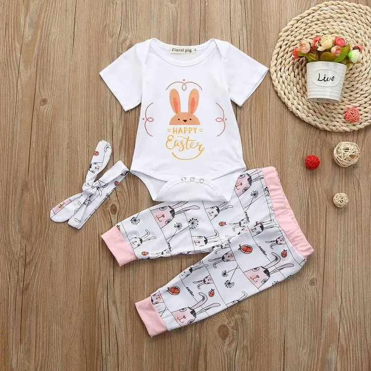 Happy Easter Romper with Bunny Pants and Headband #1000811