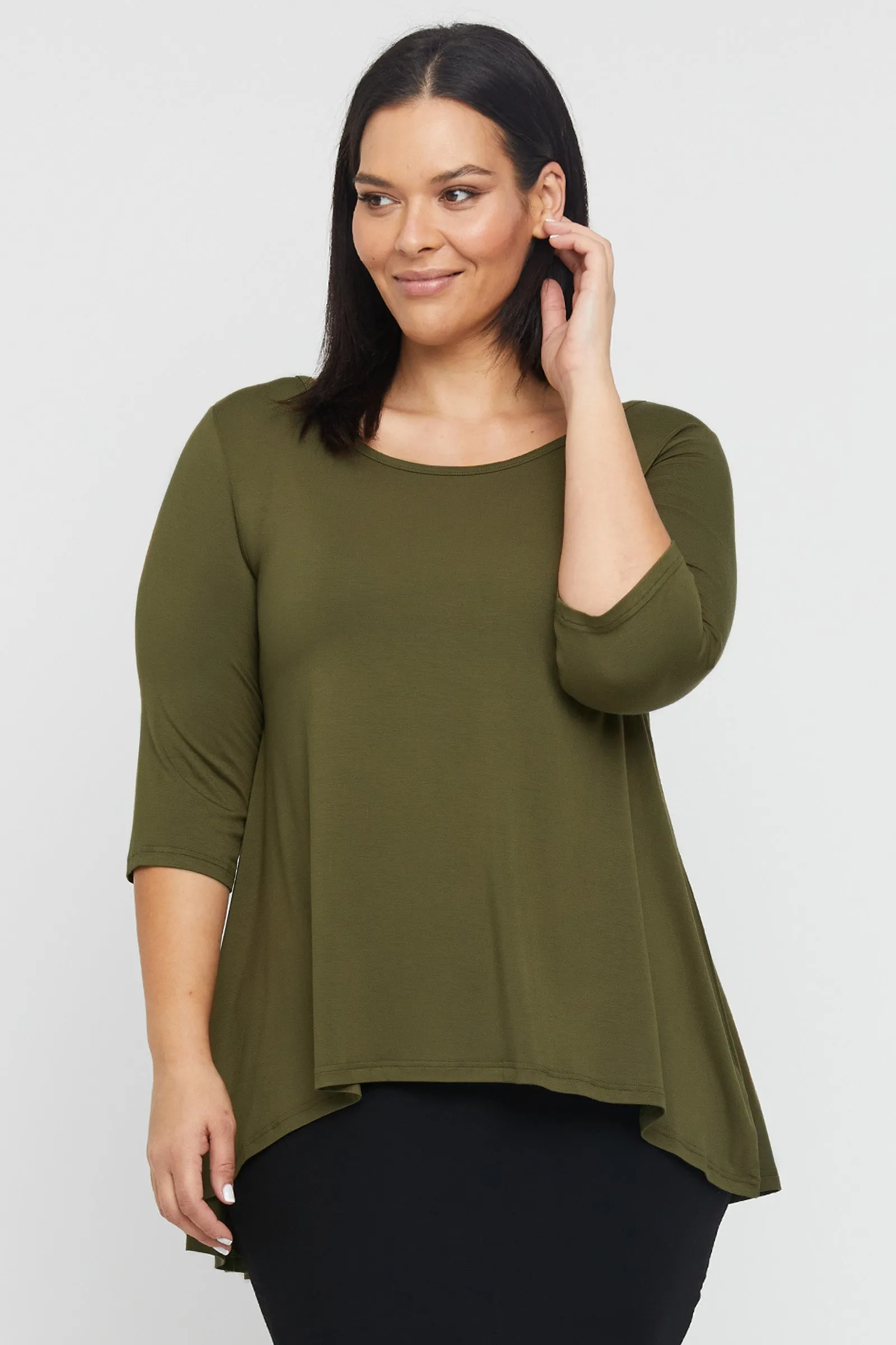 Hi Lo Hem Top - Dark Olive