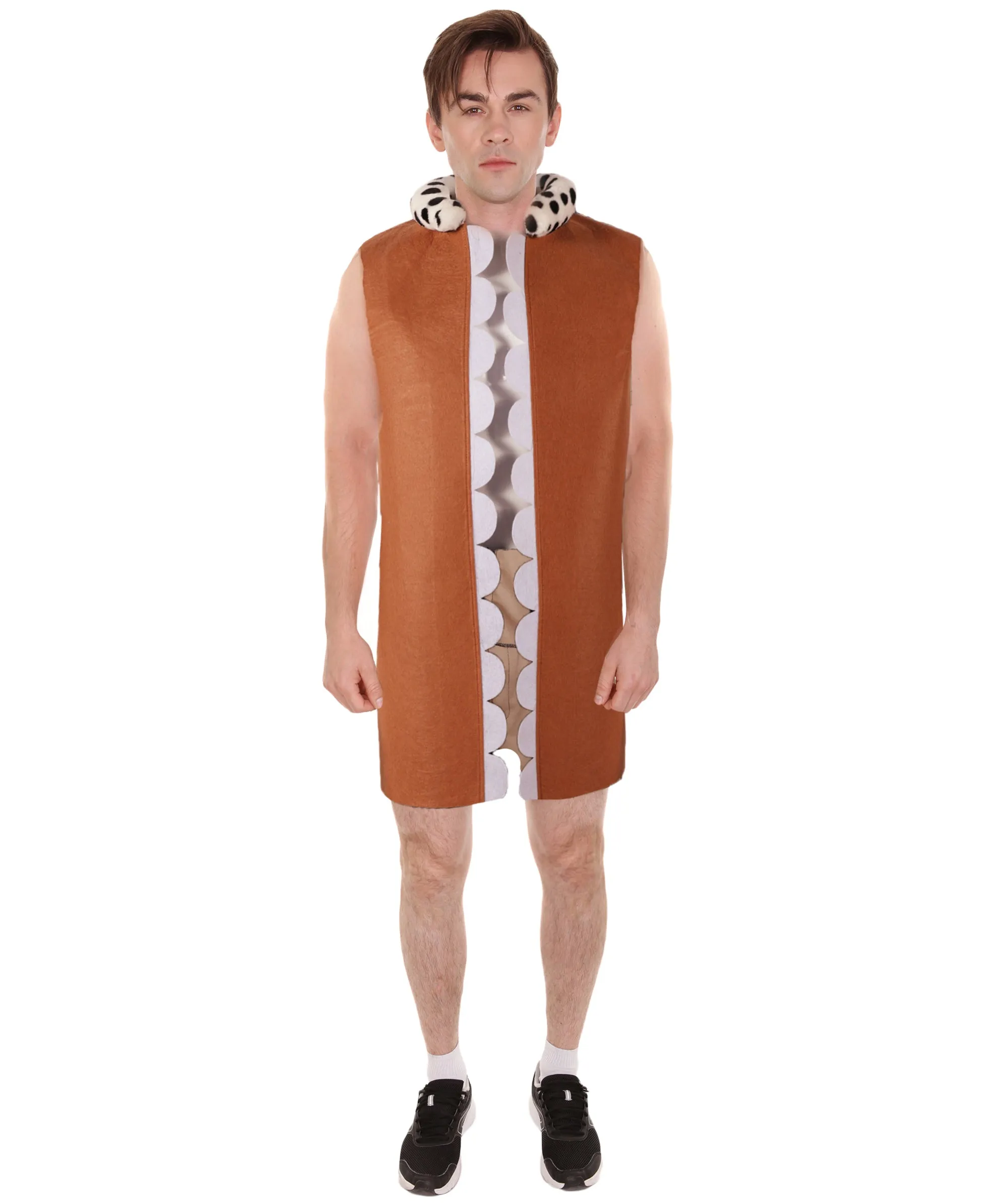 HPO Adult Men's Prehistoric Caveman Costume I Brown Tunic with Animal Print Collar