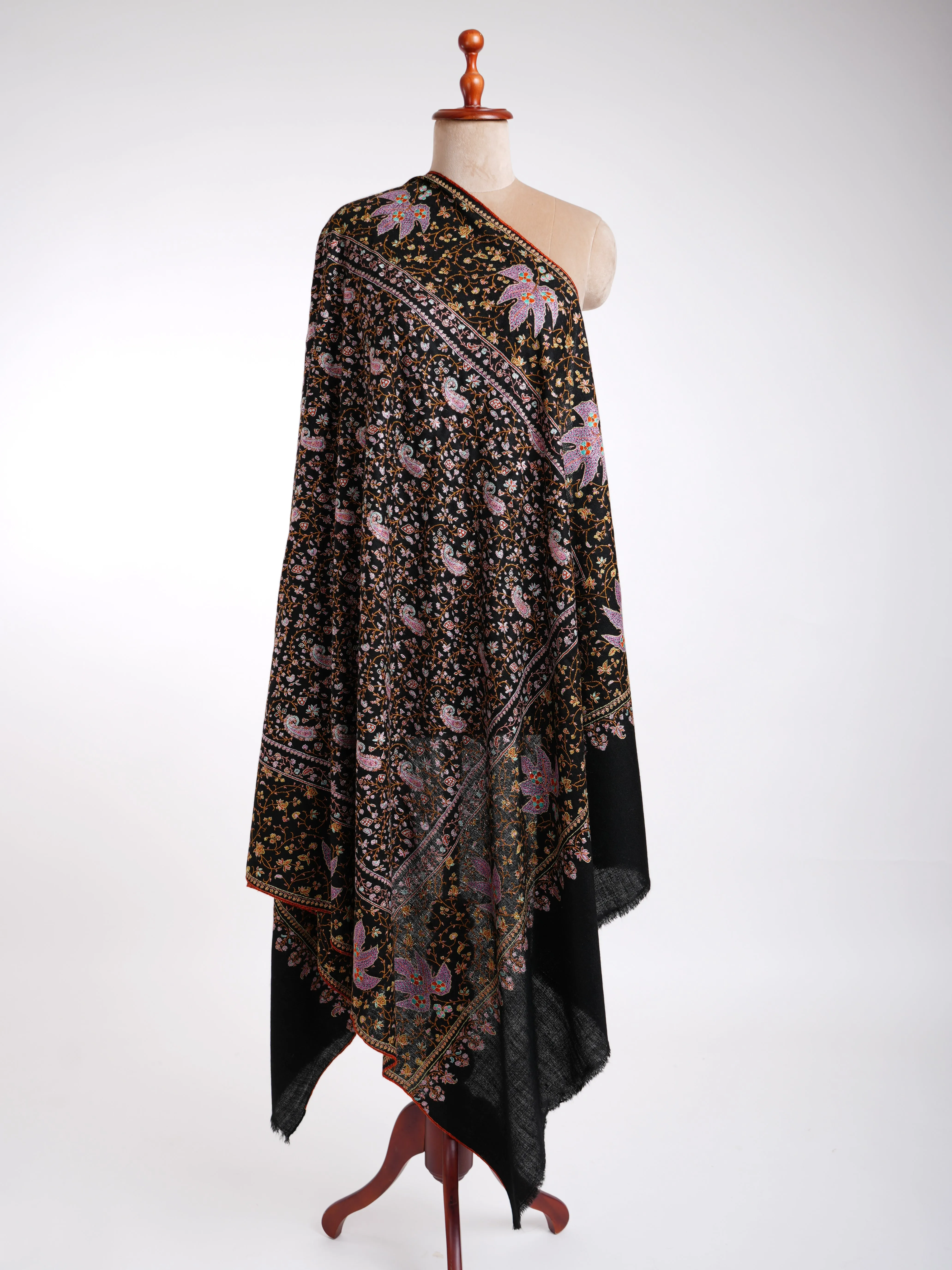 Jaaldar Handmade Black Pashmina Shawl