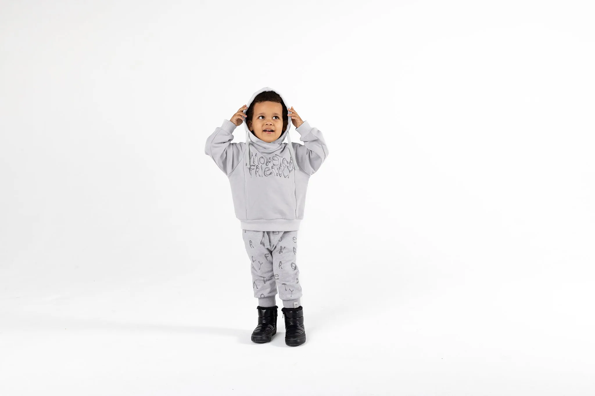 Kids Terry Joggers With Print - Light Grey