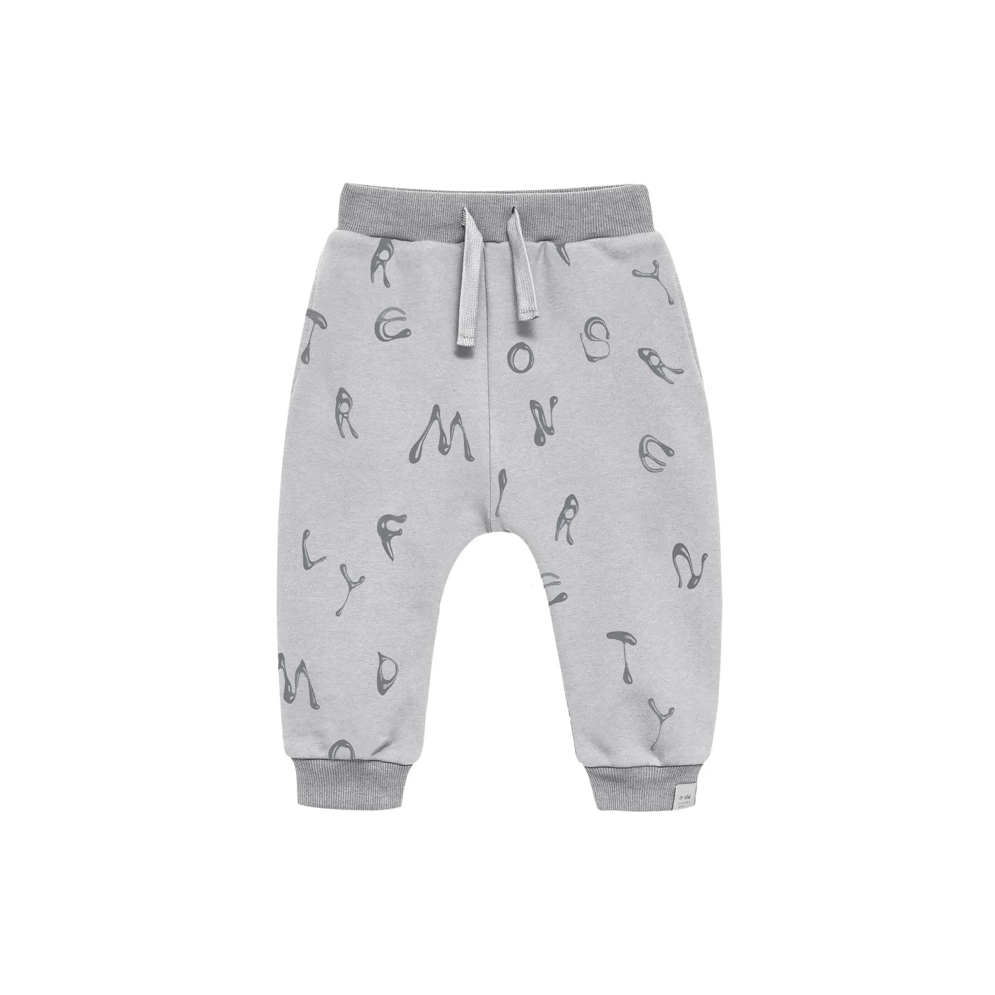 Kids Terry Joggers With Print - Light Grey