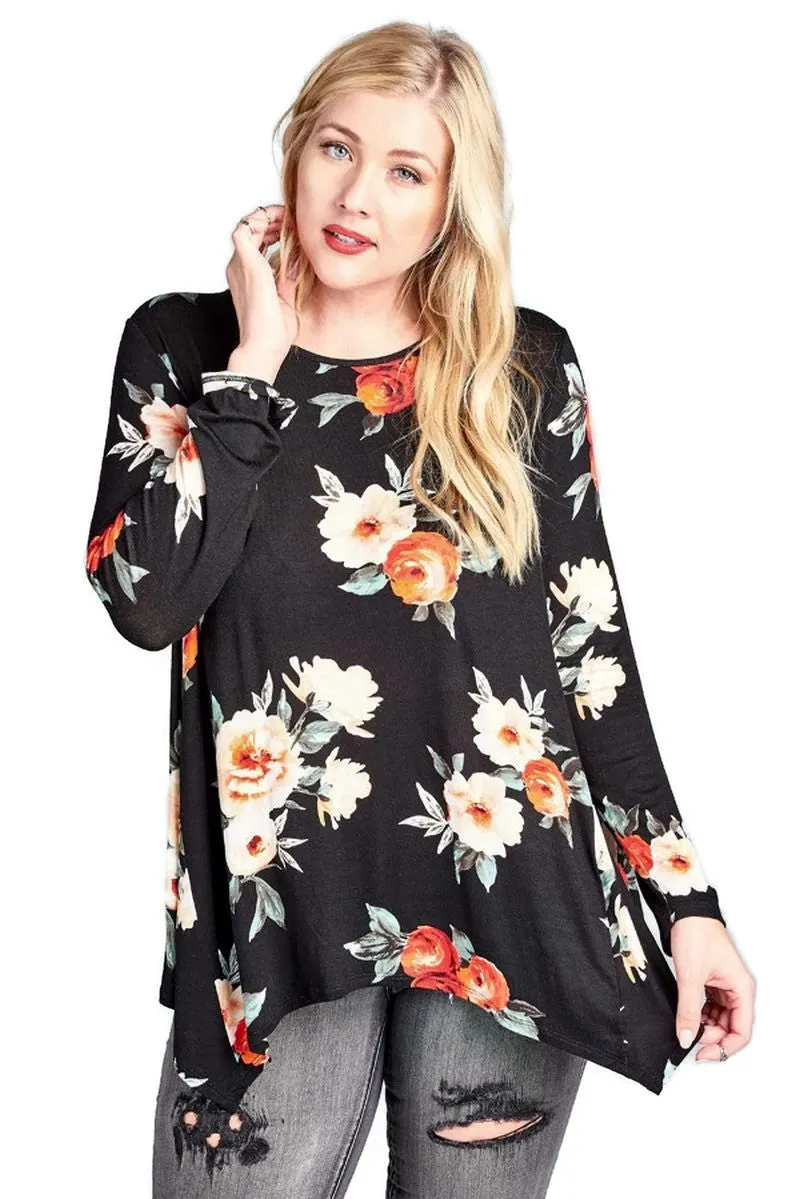 Lace Up Floral Swing Tunic, Black