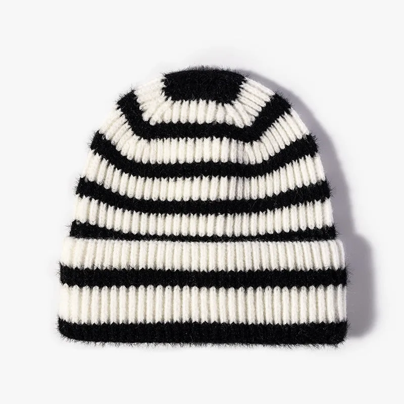 Ladies Color Block Stripe Folder Knit Hat SKAH4215