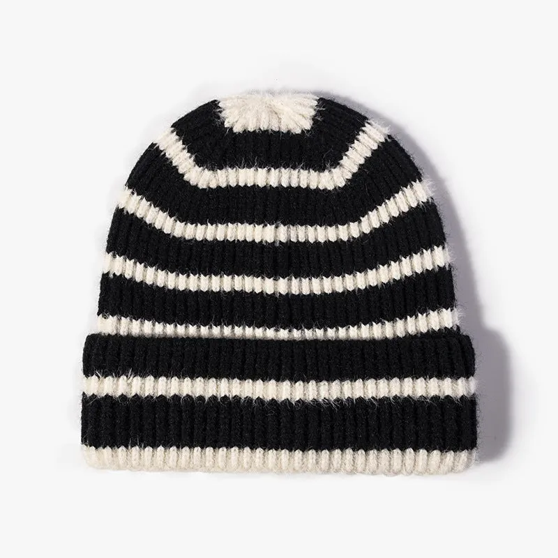 Ladies Color Block Stripe Folder Knit Hat SKAH4215